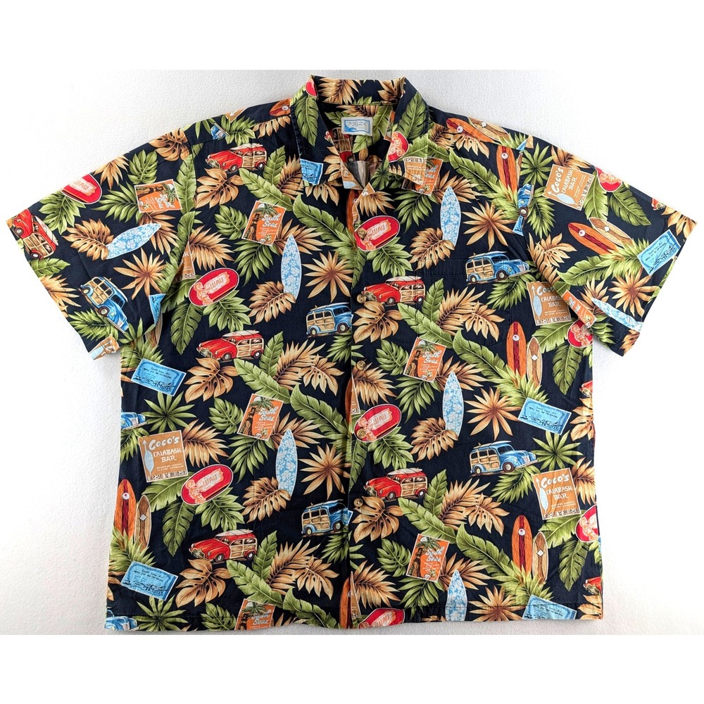 Pride of Hawaii Mens XL Woodie Surfboard Tropical Aloha Shirt Black